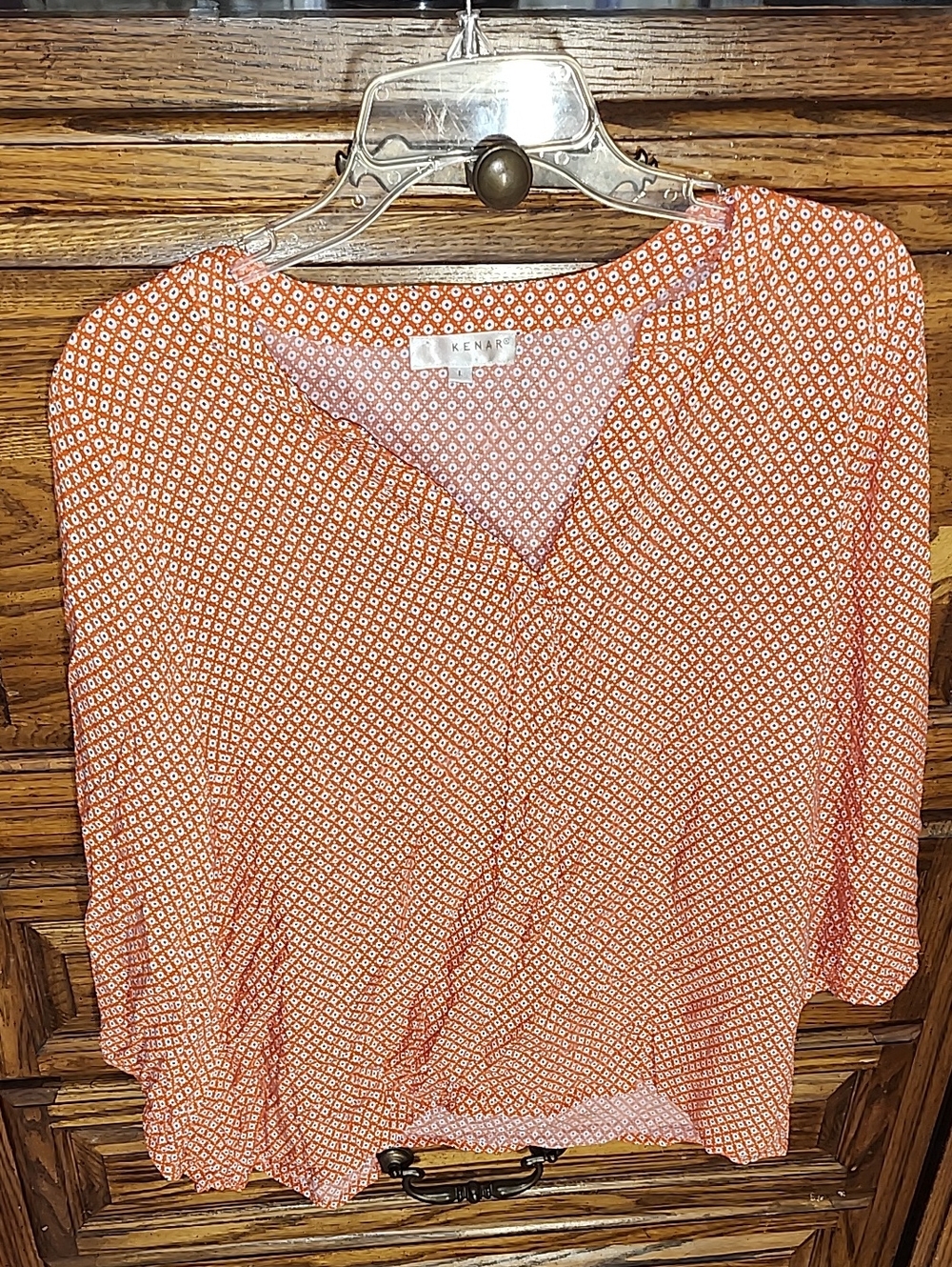 Kenar Orange Diamond Print V-Neck Blouse
